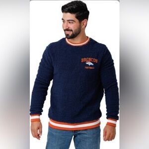 FOCO || Men's Navy Denver Broncos Crewneck Sherpa Sweater. Sz. L